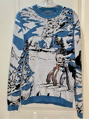 ASOS Design Men’s Blue Scenic Graphic Embroidered Crewneck Sweater Size Small